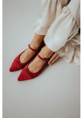Red pointed-toe Mary Janes